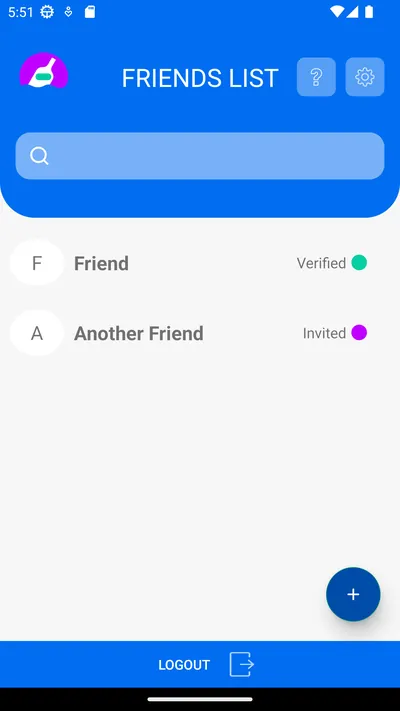 Friends list showing a verified and an invited friend